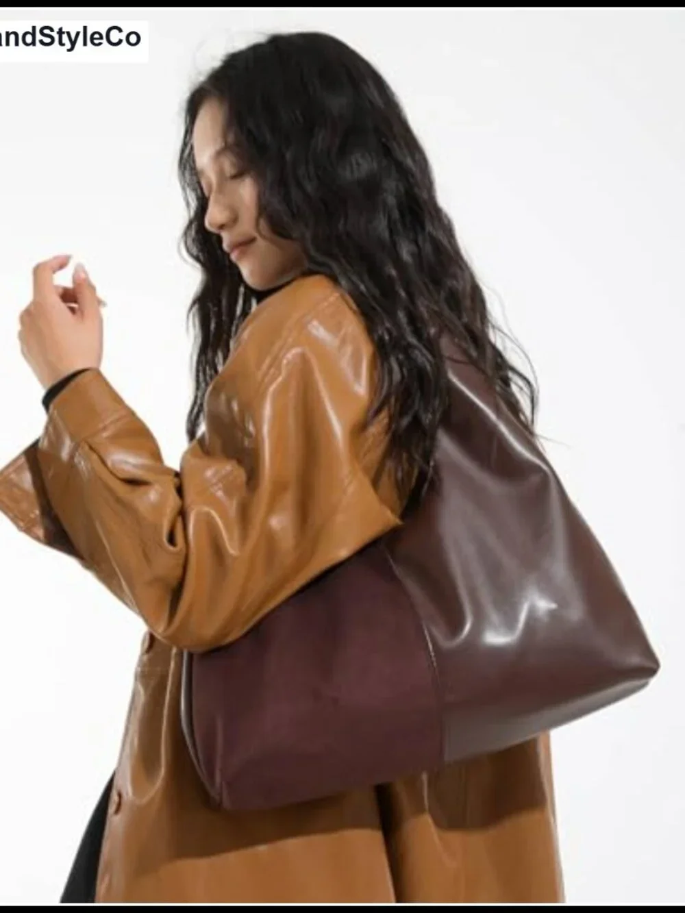 Suede Hobo Bag Women Slouchy Tote Splicing Leather Handbag Magnetic Closure